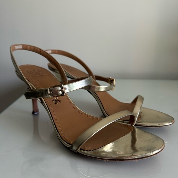 Tory Burch Penelope Slingback Sandal Mirror Metallic Gold Size 9 - Picture 3 of 13